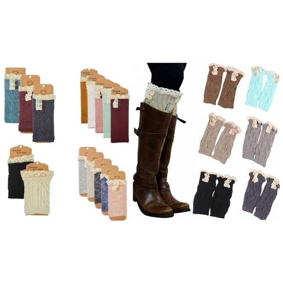 New with Tags Chunky Knit Boot Cuffs with Lace Trim and Buttons - Picture 6 of 12